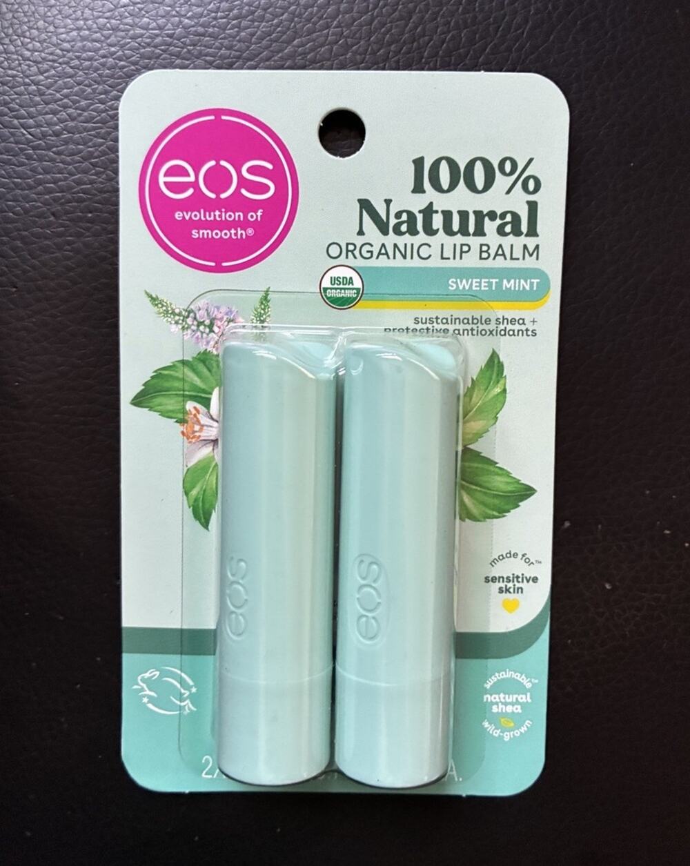eos 100% Natural Organic Lip Balm Stick Sweet Mint 0.14 oz 2 Pack